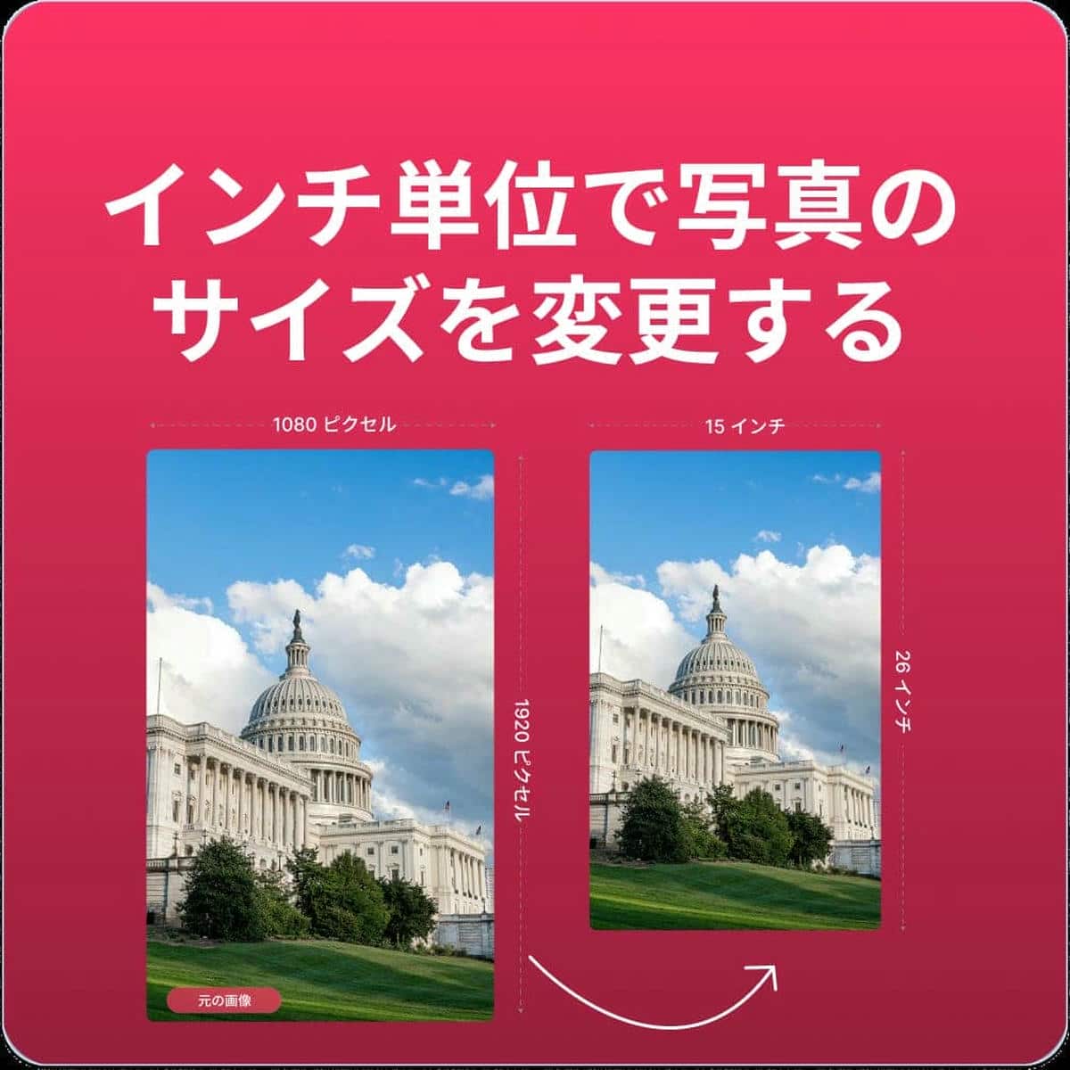 画像をインチでリサイズ - 無料・安全・正確